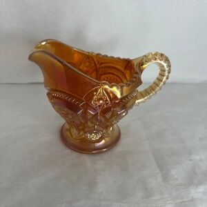 Vintage Fashion Imperial Carnival Glass Marigold Creamer Hobstar & Flowers